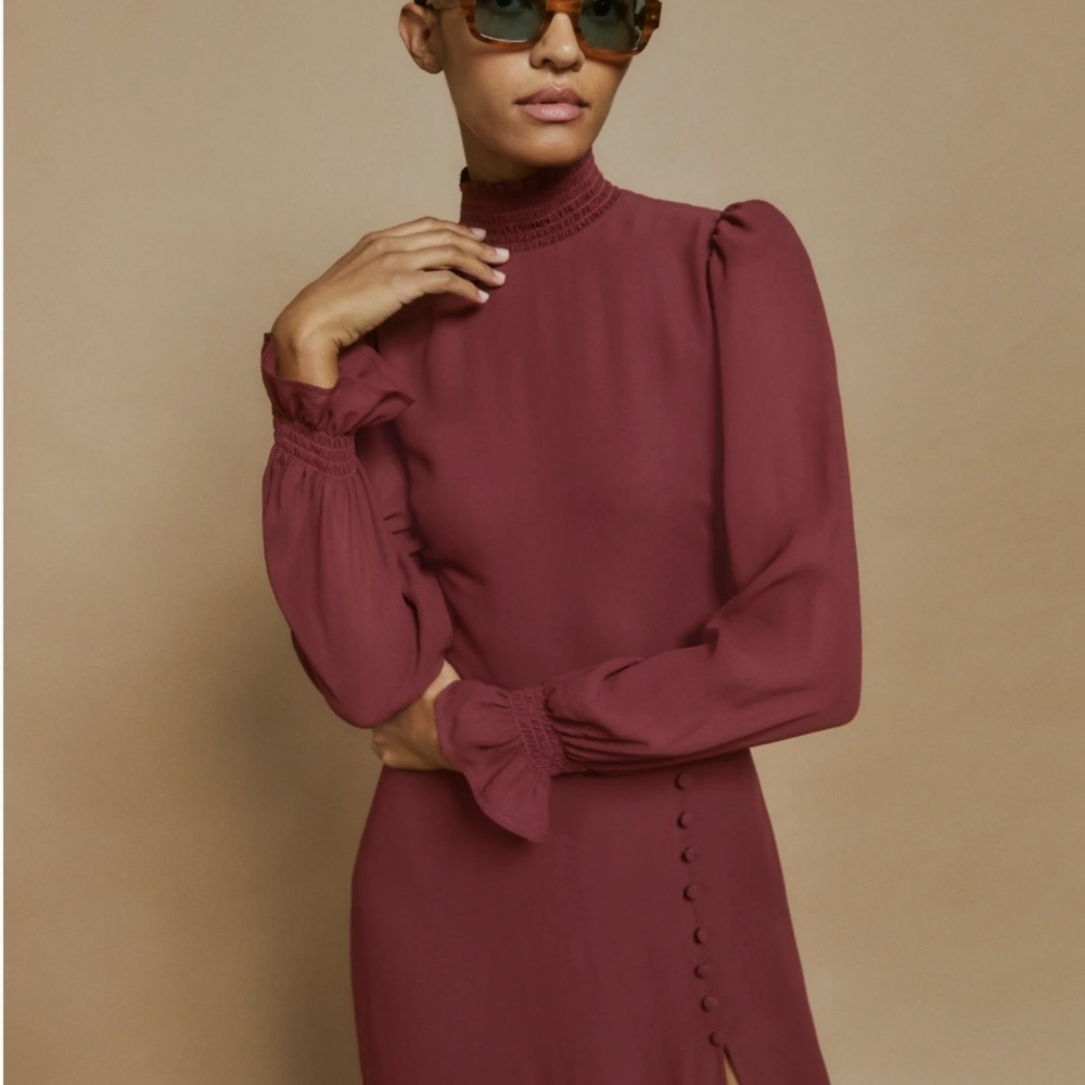 Reformation Deep Red Long Sleeve Dress - Picture 4 of 5